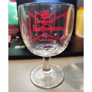 Vintage Budweiser Beer Goblet – Red Bowtie Logo Chalice Glass Barware